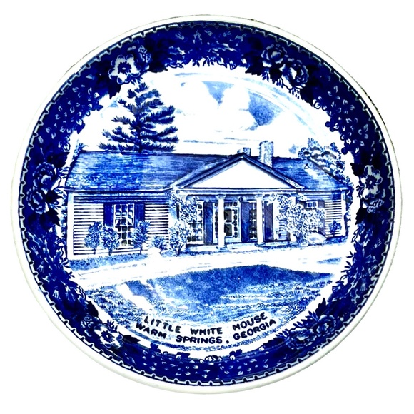 VINTAGE OLD ENGLISH STAFFORDSHIRE WARE LITTLE WHITE HOUSE WARM SPRINGS GA DISH - Picture 1 of 16